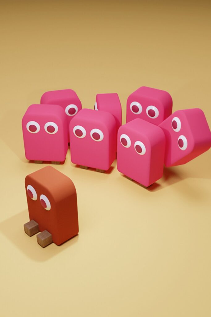 pink and brown figures to show team evades confrontation